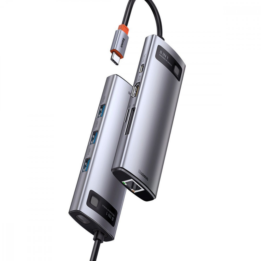 Type-C-Хаб Baseus Metal Gleam Series 8-in-1 Multifunctional (Type-C to HDMI*1+USB3.0*3+PD*1+RJ45*1+SD/TF*1) blue
