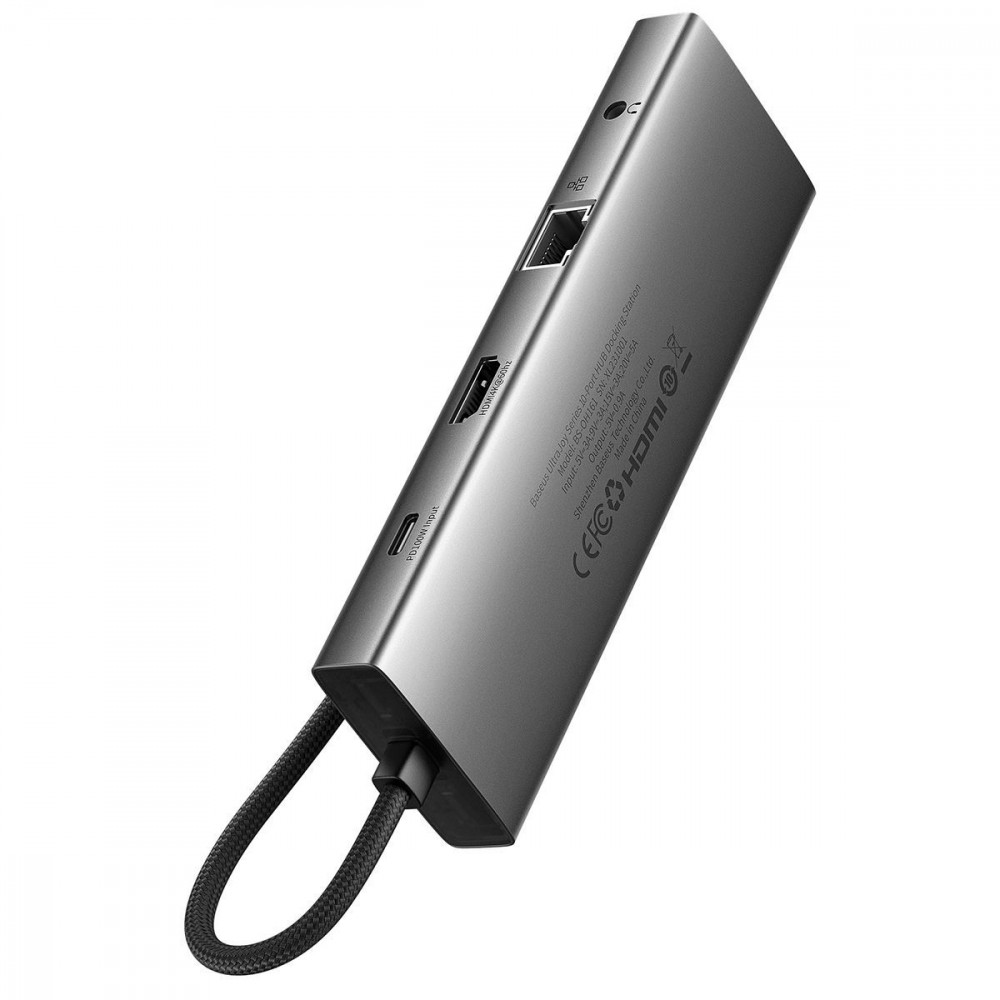 Type-C-Хаб Baseus UltraJoy Series 10-Port HUB (HDMI+VGA+USB3.0*3+PD+RJ45+SD/TF+3.5mm) gray