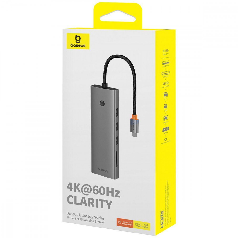 Type-C-Хаб Baseus UltraJoy Series 10-Port HUB (HDMI+VGA+USB3.0*3+PD+RJ45+SD/TF+3.5mm) gray