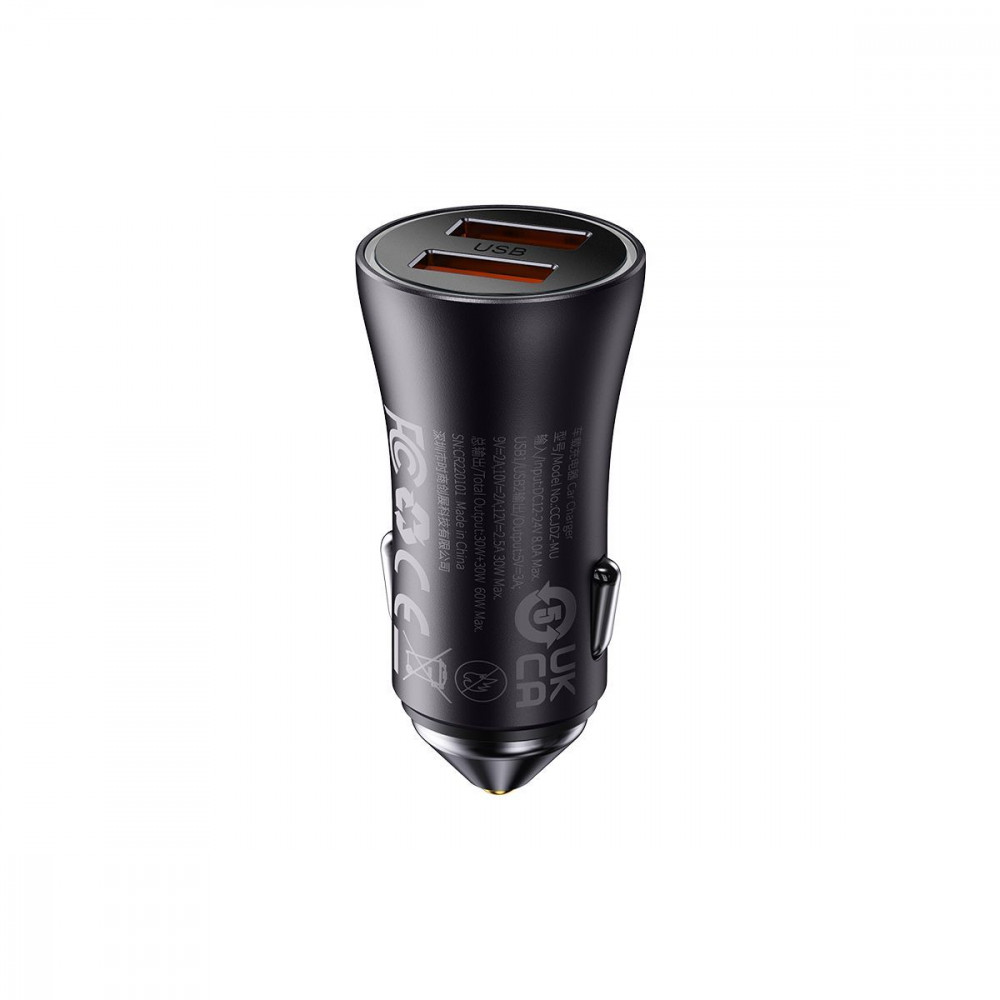 АЗП Baseus Golden Contactor Max Dual 60W USB + USB dark gray