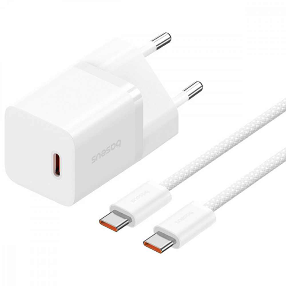МЗП Baseus GaN5 Mini Fast Charger 30W ( Type-C ) + Кабель Type-C  to Type-C 100W (1m) white