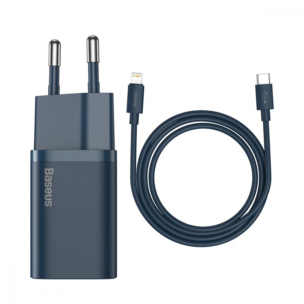 МЗП Baseus Super Silicone Quick Charger 20W (Type-C) + Кабель Type-C to Lightning blue