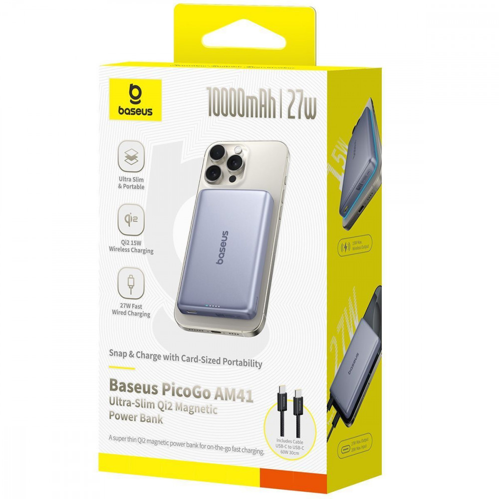 Портативна Батарея Baseus PicoGo Ultra-Slim Qi2 27W 10000mAh pink