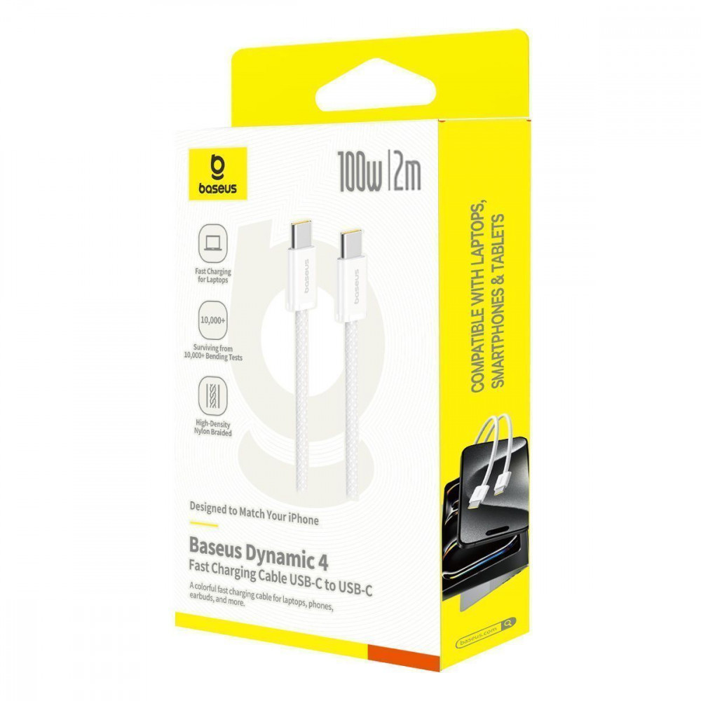 Кабель Baseus Dynamic 4 Fast Charging Type-C to Type-C 100W (2m) white