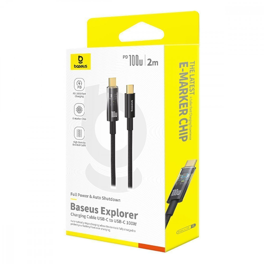Кабель Baseus Explorer Series Auto Power-Off Type-C to Type-C 100W (2m) black