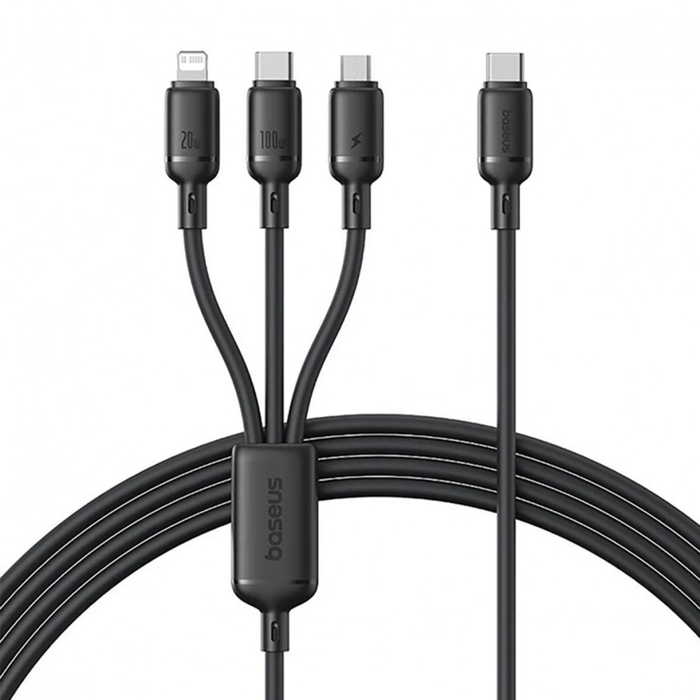 Кабель Baseus Silky One-for-Three Fast Charging Type-C to Micro USB+Lightning+Type-C 100W 1.5m black