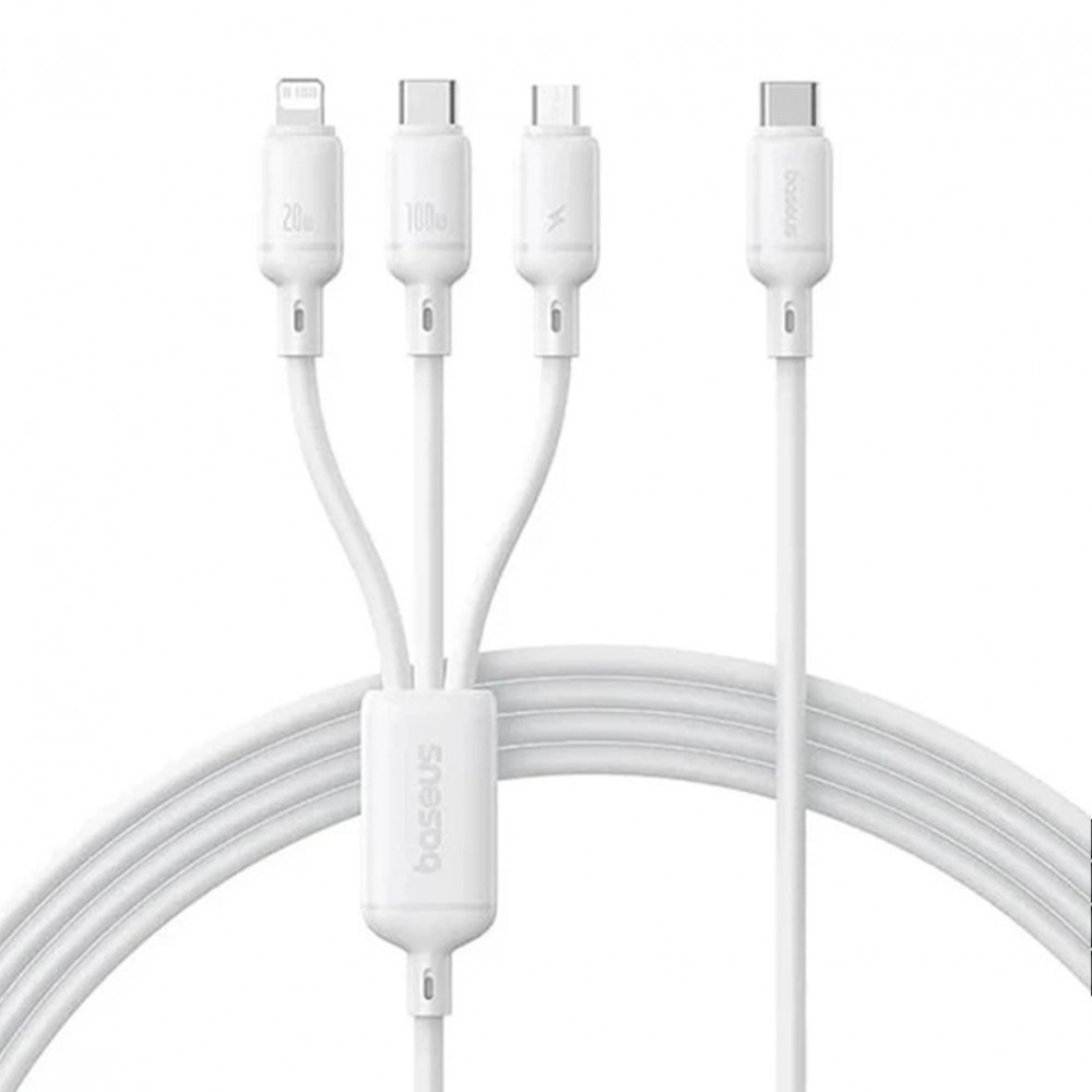 Кабель Baseus Silky One-for-Three Fast Charging Type-C to Micro USB+Lightning+Type-C 100W 1.5m white