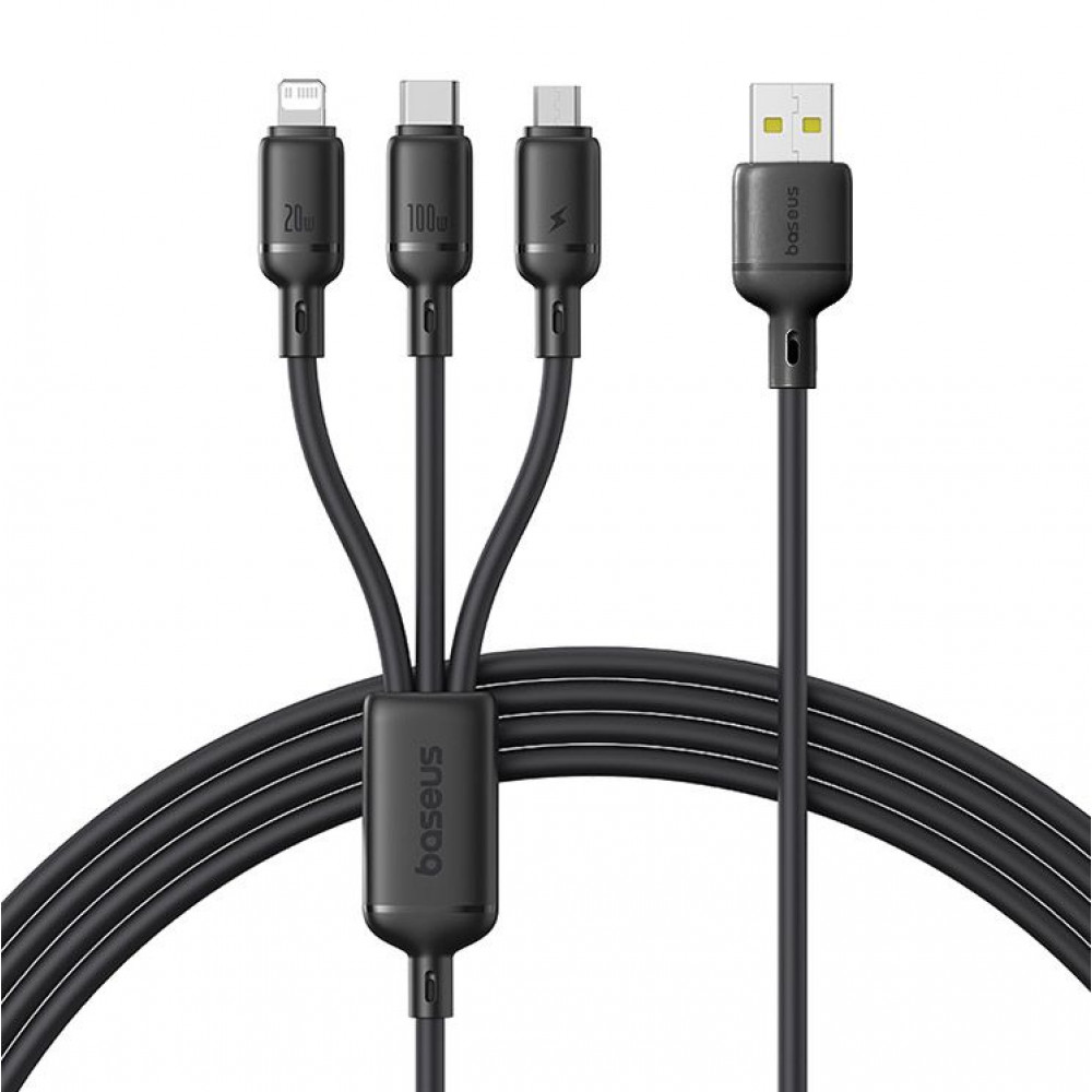 Кабель Baseus Silky One-for-Three Fast Charging USB to Micro USB+Lightning+Type-C 100W 1.5m black