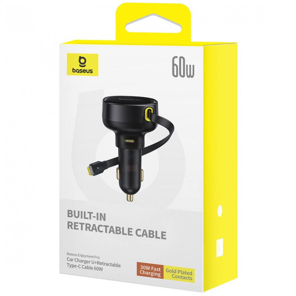АЗП Baseus Enjoyment Pro Car Charger Type-C + Retractable Type-C Cable 60W black