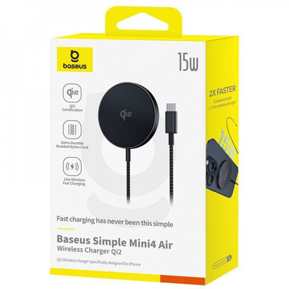 Бездротовий ЗП Baseus Simple Mini4 Air Magnetic Qi2 15W black