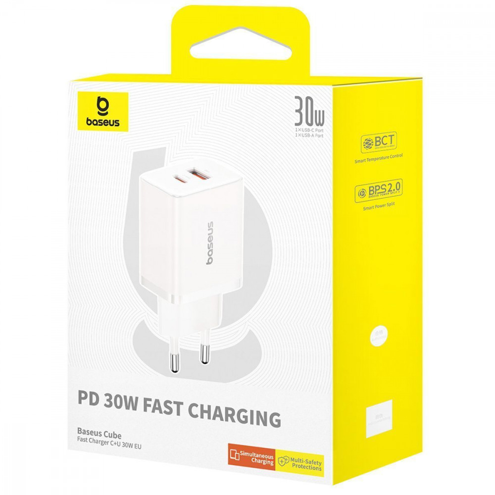 МЗП Baseus Cube Fast Charger 30W (Type-C + USB) white
