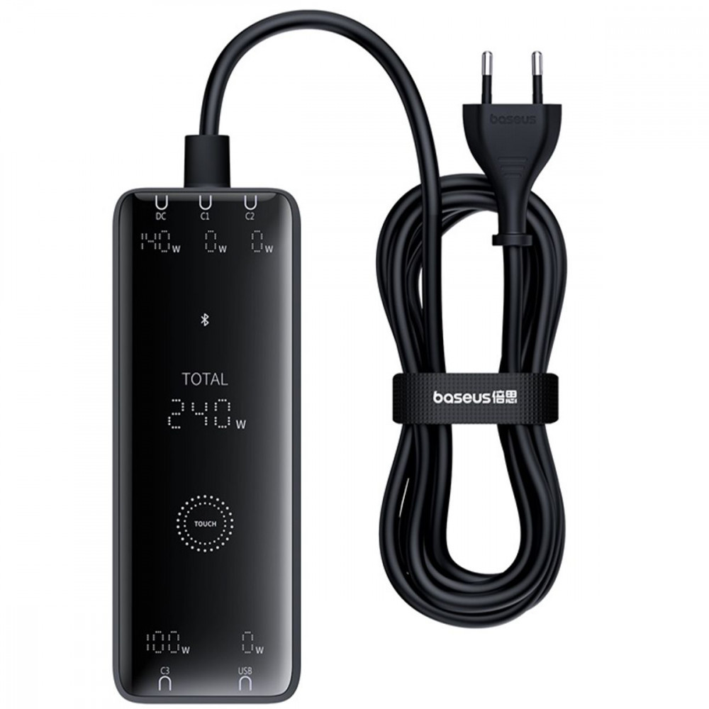 МЗП Baseus Digital GaN Intelligent Desktop Fast Charger 240W (3xType-C + USB + DC) + Кабель DC to DC black