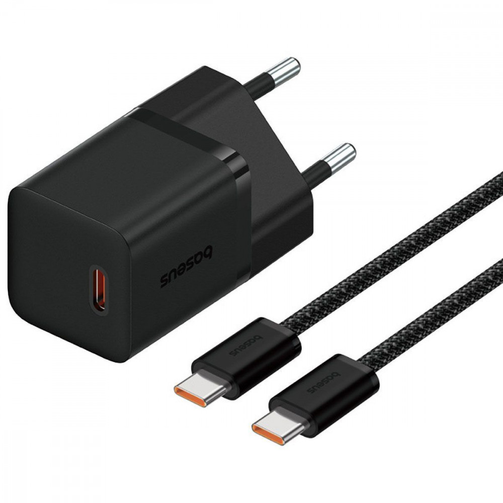 МЗП Baseus GaN5 Mini Fast Charger 30W ( Type-C ) + Кабель Type-C  to Type-C 100W (1m) black
